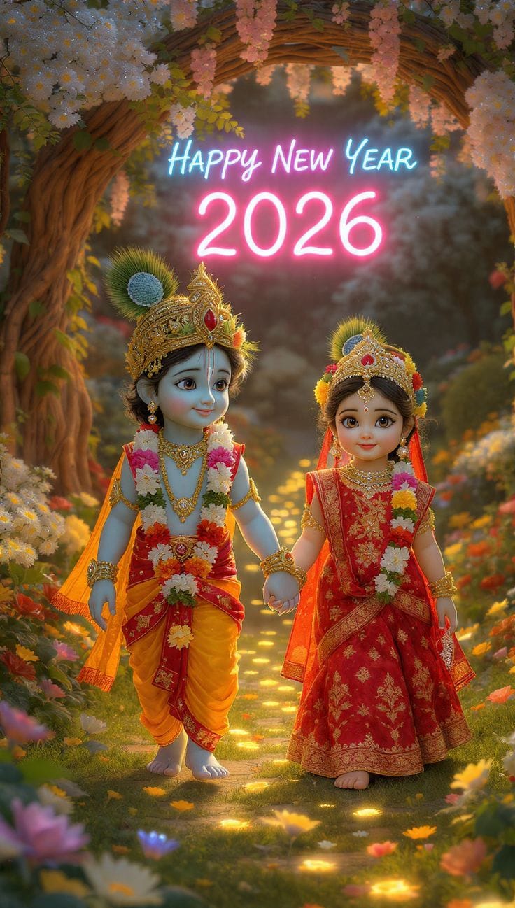 Cute happy new year radha krishna images
