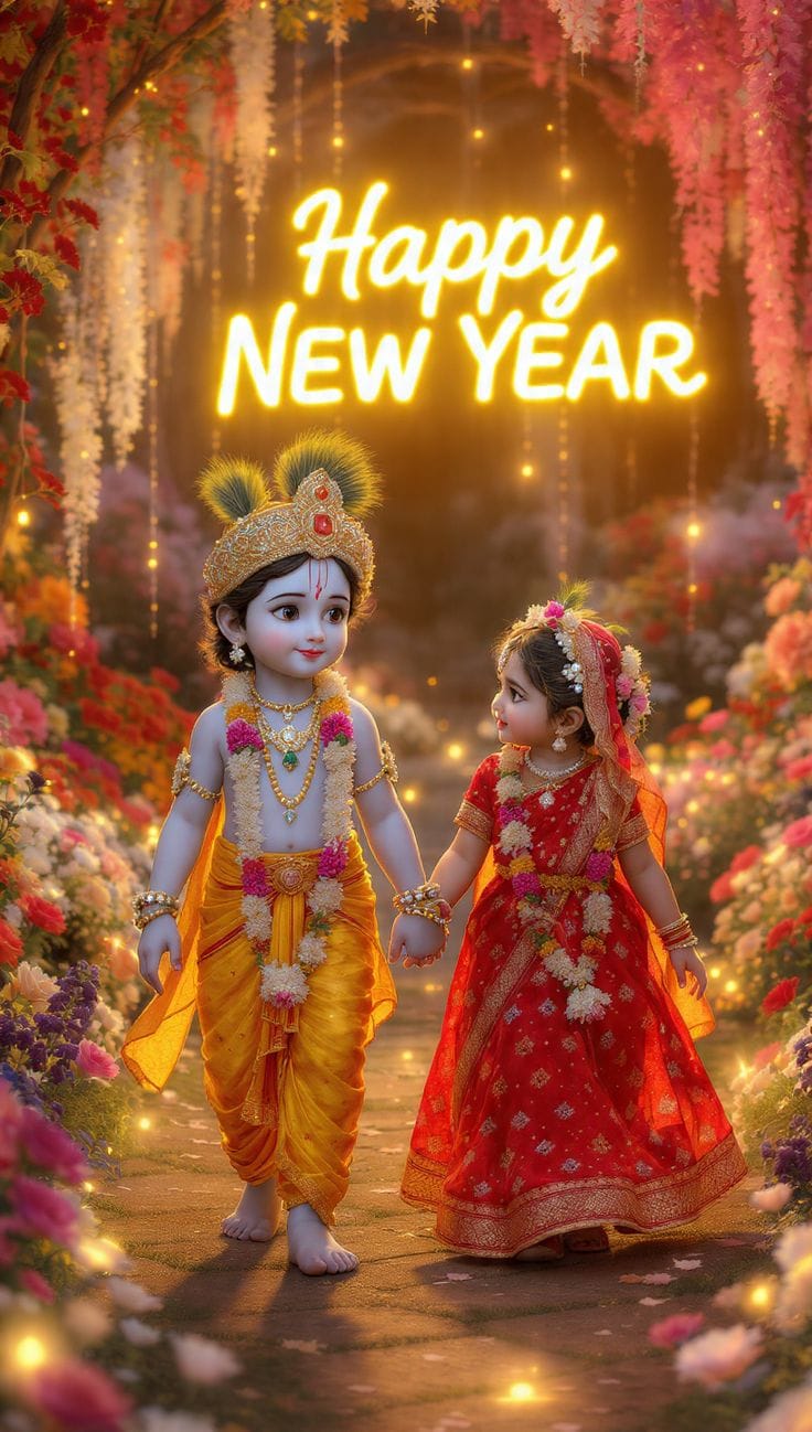 Cute happy new year radha krishna images