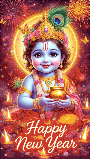 Cute krishna happy new year