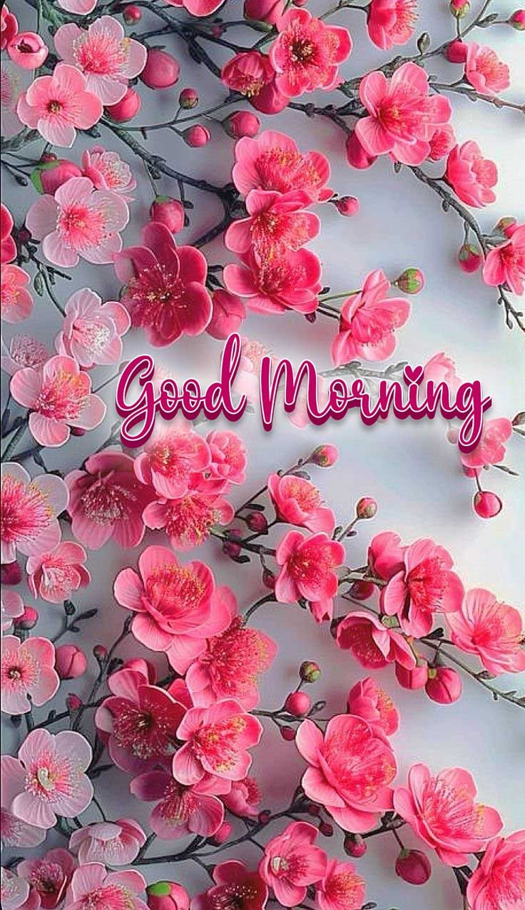 Good morning images with pink flowers for girl
