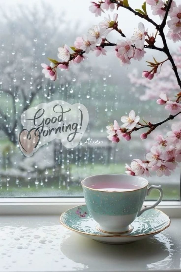 Good morning rainy flowers image
