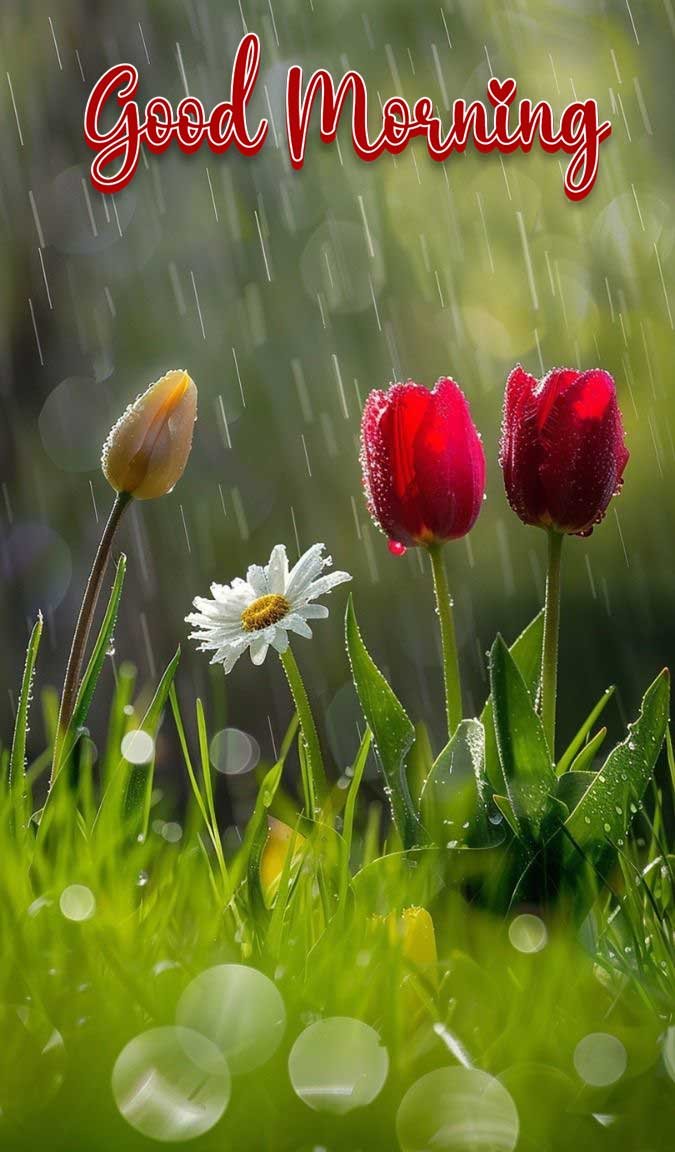 Good morning rainy flowers images