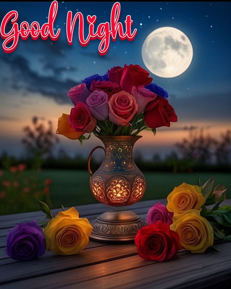 Good night friends images with flowers