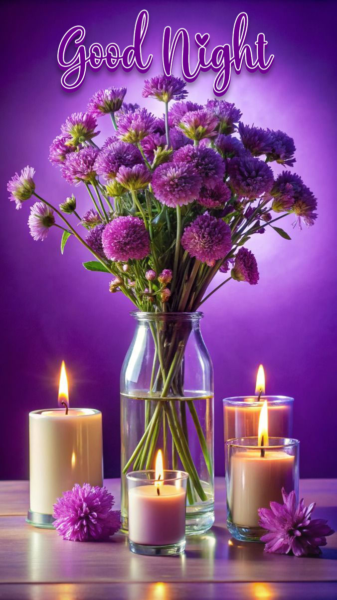 Good night images with flowers and candle