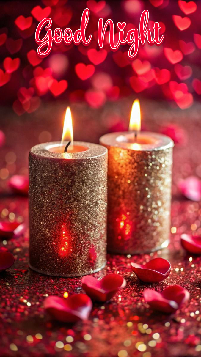 Good night images with flowers and candles