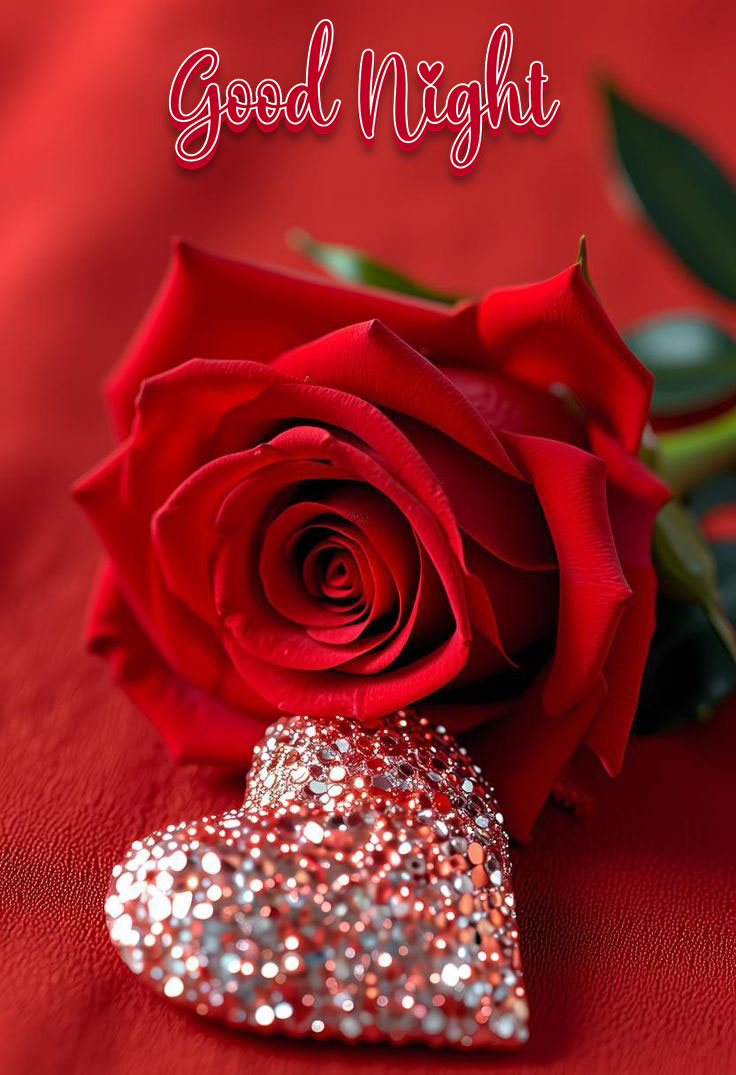 Good night images with rose and heart