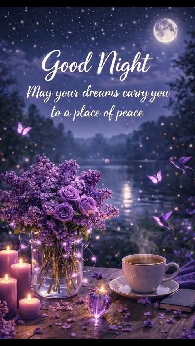Good night message with flowers and lights