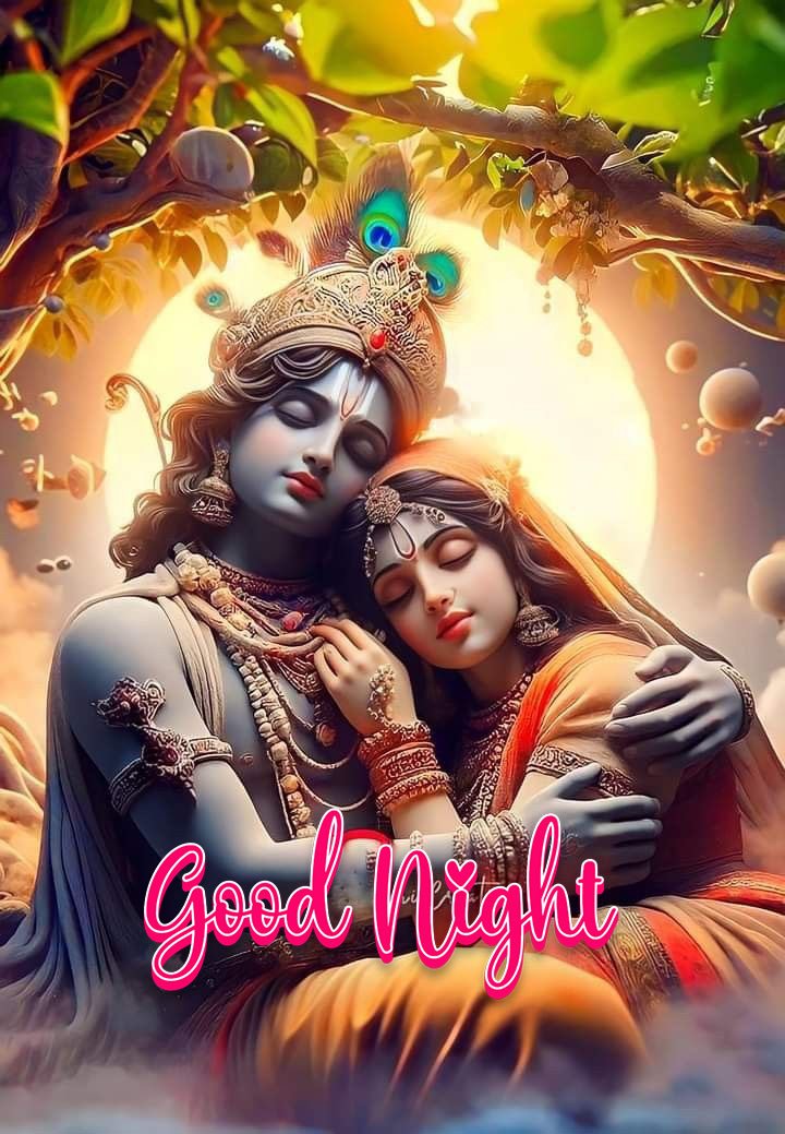Good night radha krishna romantic images with quotes in hindi