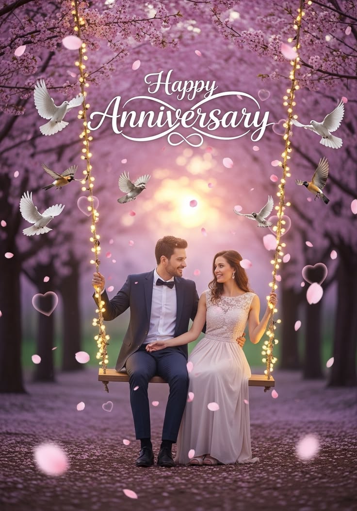 Couple celebrating anniversary with confetti