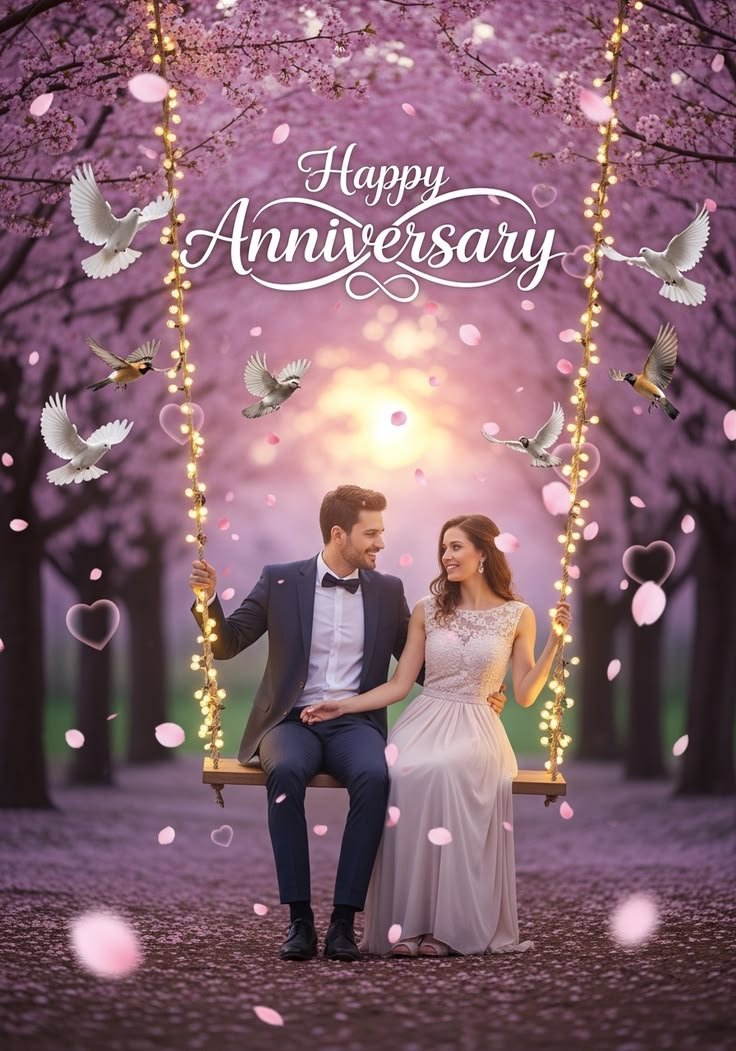 Couple celebrating anniversary with confetti
