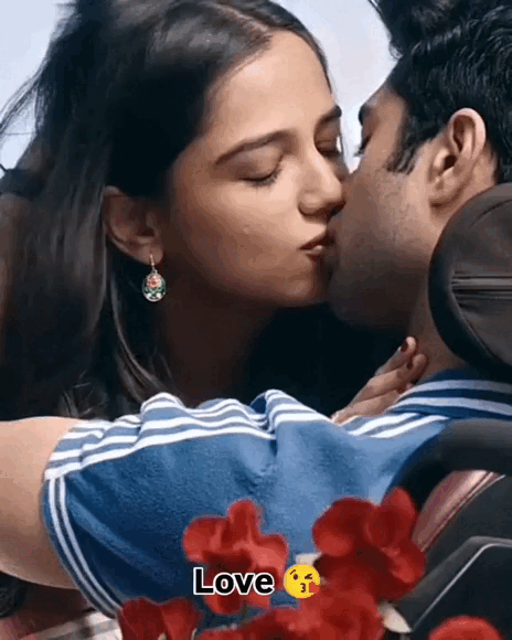Passionate lip kiss gif