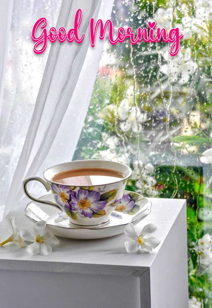 Rainy good morning coffee images
